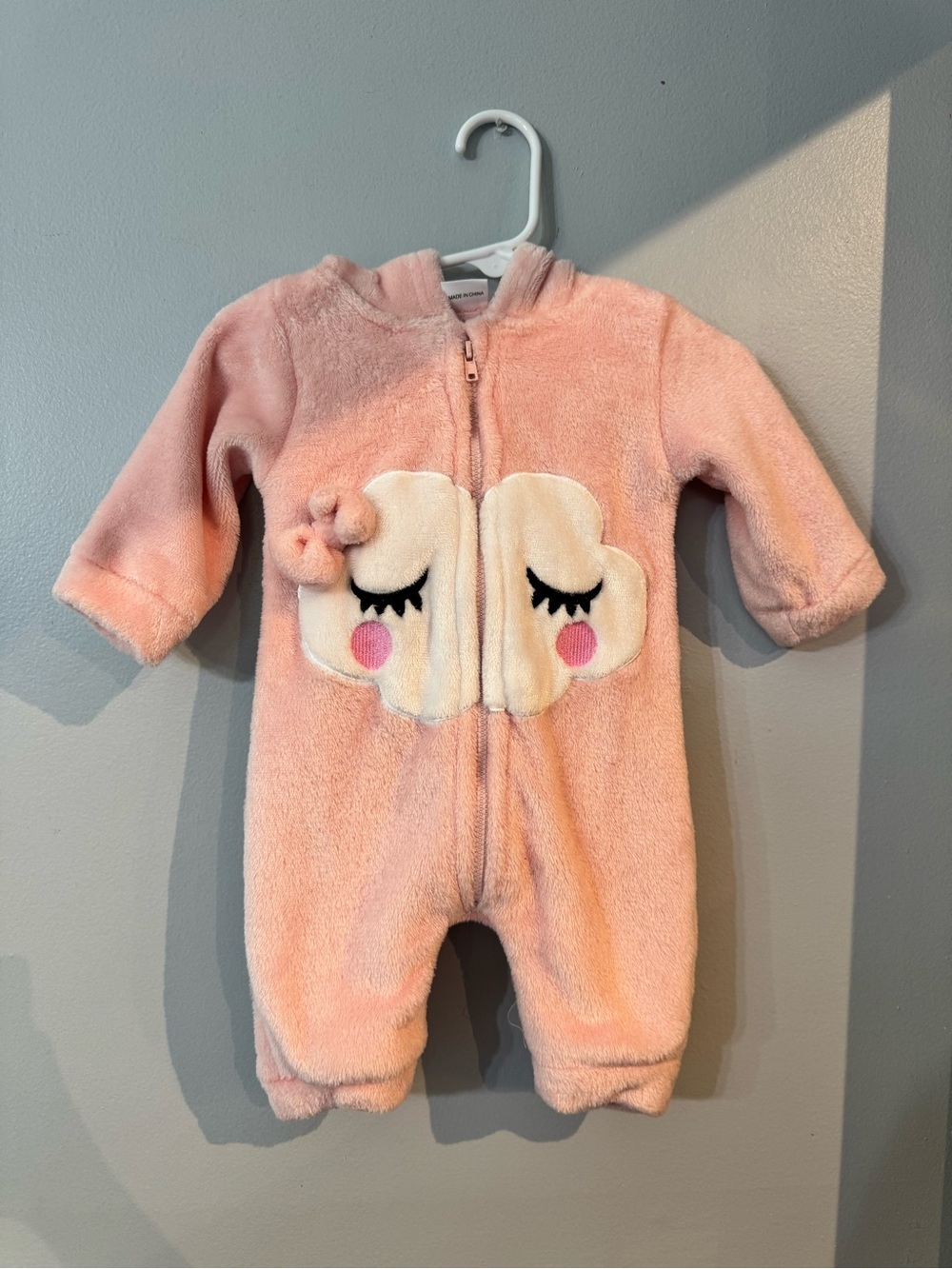 Plush Pink Cloud Face Hooded One-Piece for Kids